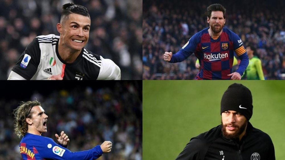 Messi, Cristiano, Neymar e Griezmann são os jogadores de futebol mais bem pagos no mundo. AFP
