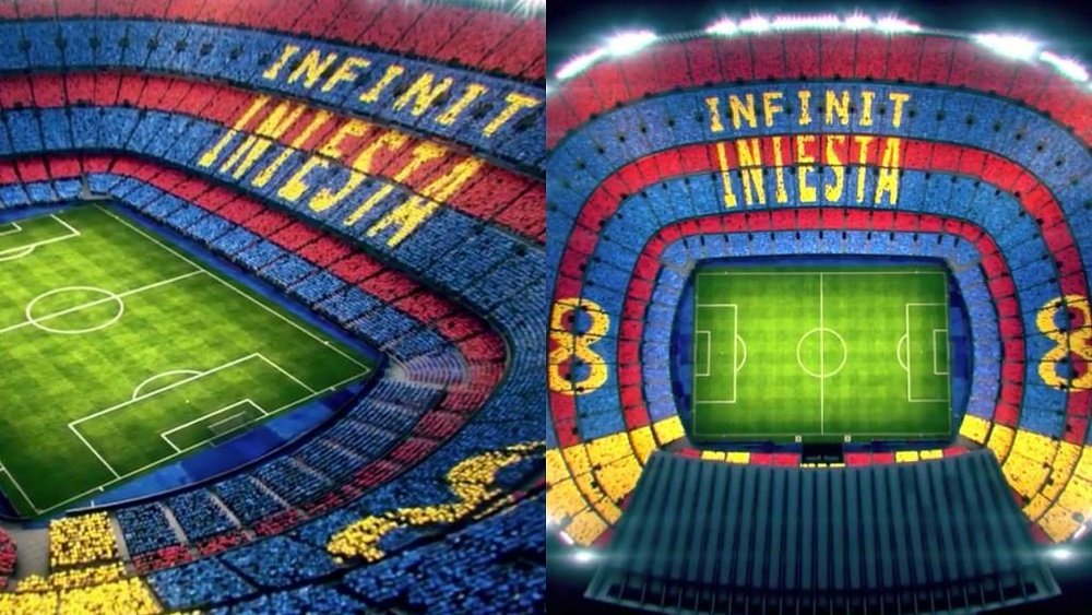 El Barcelona presentó el mosaico que se desplegará para despedir a Iniesta. Captura/FCBarcelona