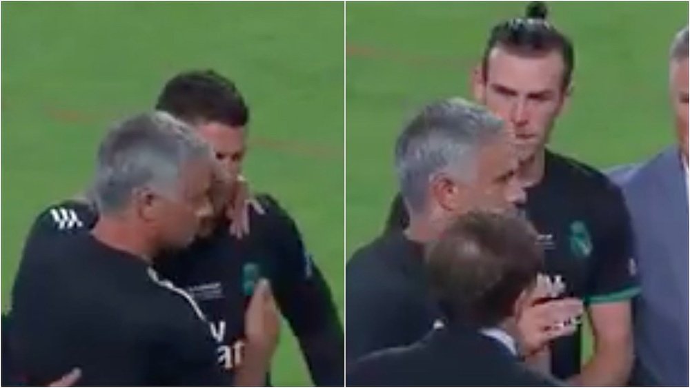 El técnico portugués no saludó de la misma forma a Cristiano y Bale. Captura/Antena3