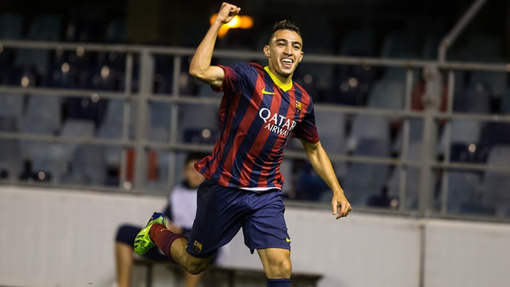 Munir celebra um gol com o juvenil do Barcelona. FCBarcelona