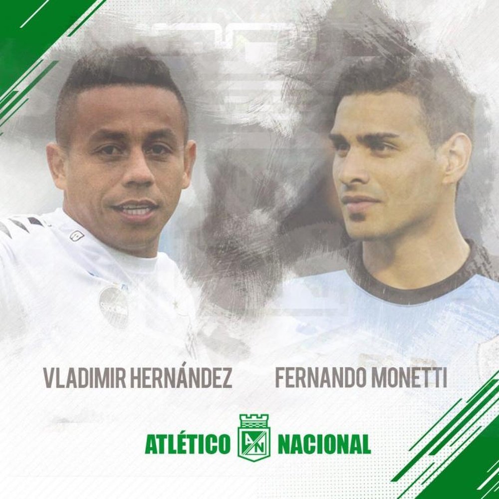 Vladimir Hernández y Fernando Monett son de Nacional. AtléticoNacional