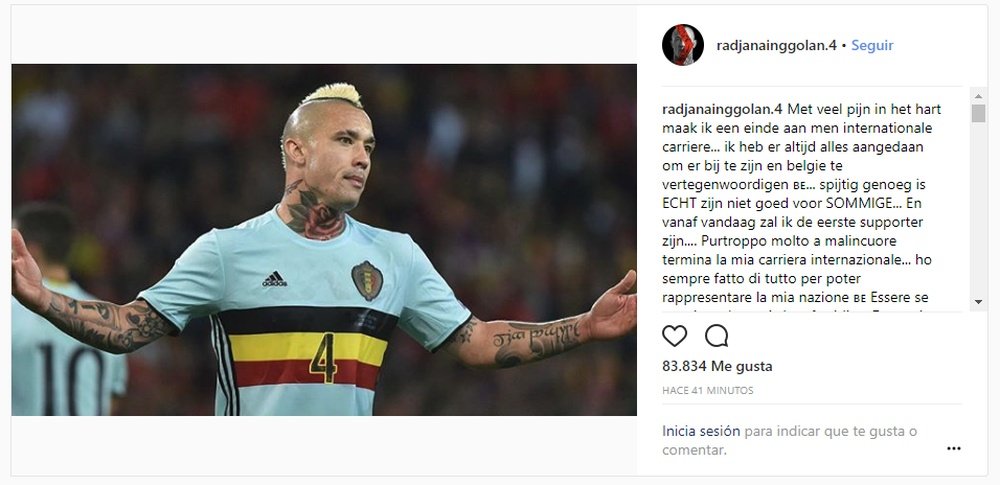 Nainggolan no se ha tomado bien su ausencia en la lista para el Mundial. Instagram/Nainggolan