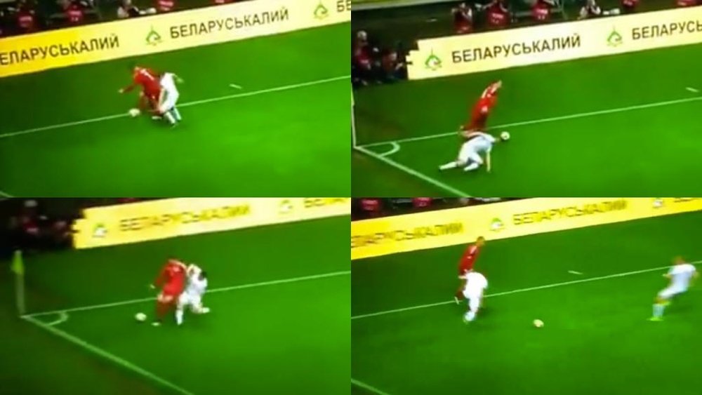 Neuer dejó tirado a un rival en el Bielorrusia-Alemania. Capturas/RTL