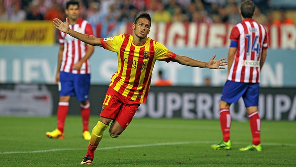 Neymar, celebrando un gol ante el Atlético en el Calderón. FCBarcelona