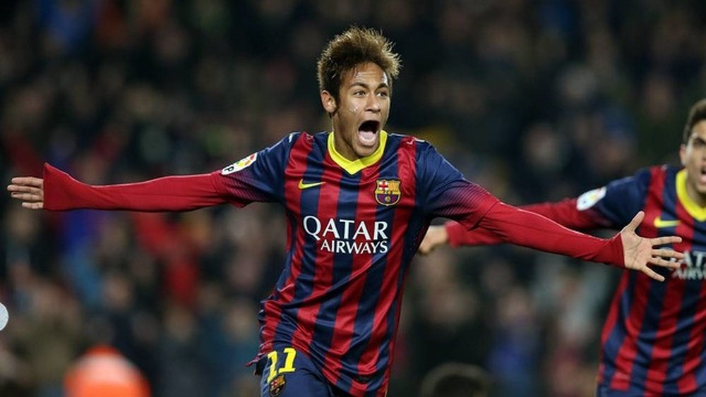 Neymar, celebrating a goal for Barcelona. FCBarcelona