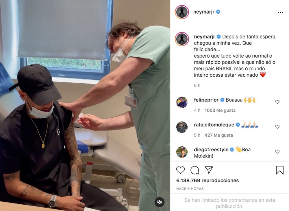 Neymar se vacunó. Captura/Instagram/neymarjr