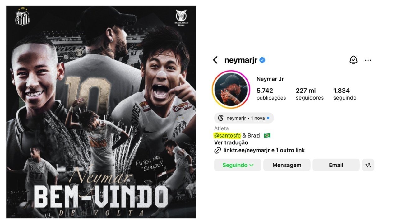 Neymar anunciou seu retorno ao Santos. Captura @Brasileirao @Neymarjr