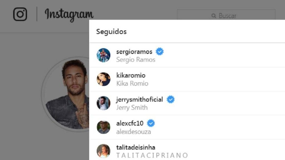 Neymar é um dos seguidores de Sérgio Ramos no Instagram. Instagram/NeymarJR