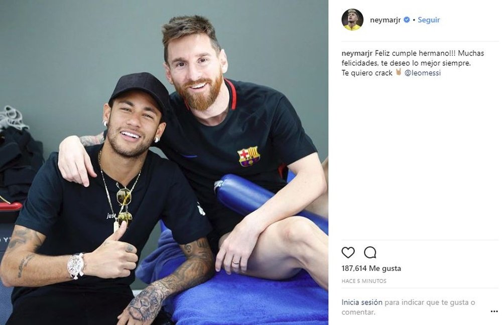 Neymar a souhaité un bon anniversaire à Messi. Instagram/NeymarJR