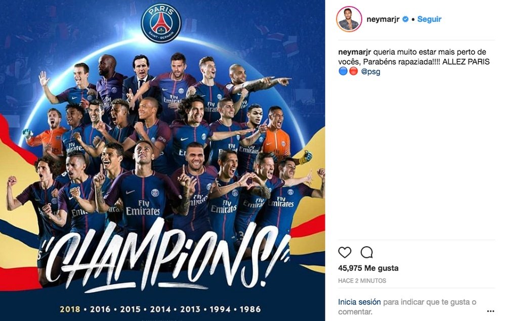 Neymar a félicité son équipe. Instagram/NeymarJr