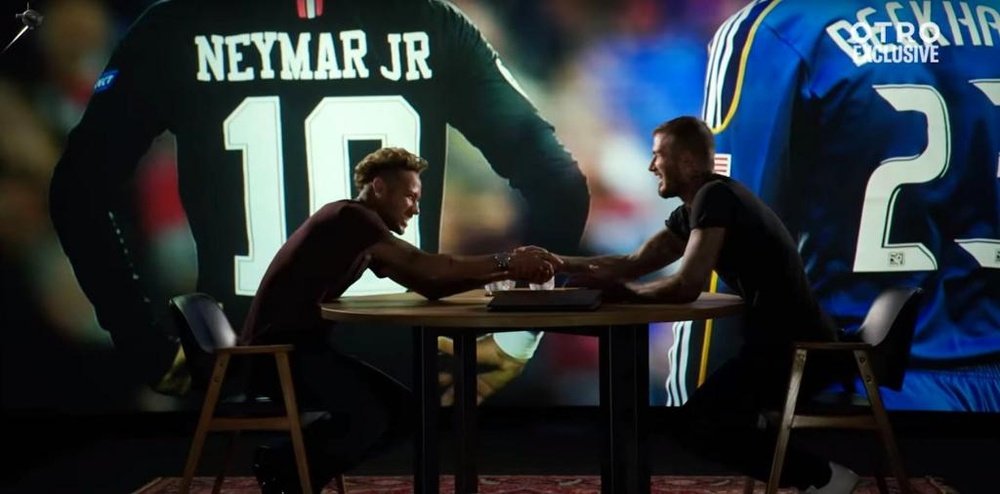 Neymar aperta a mão em vídeo bem humorado com Beckham, dono do Inter Miami. Captura/OTRO