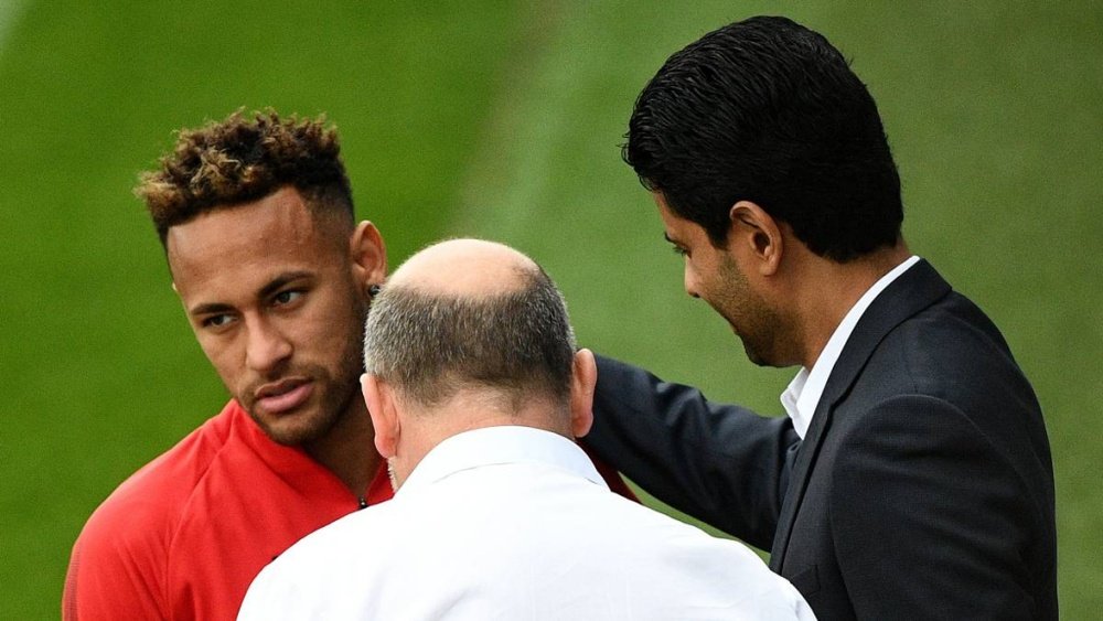Neymar confronts Al Khelaifi. AFP