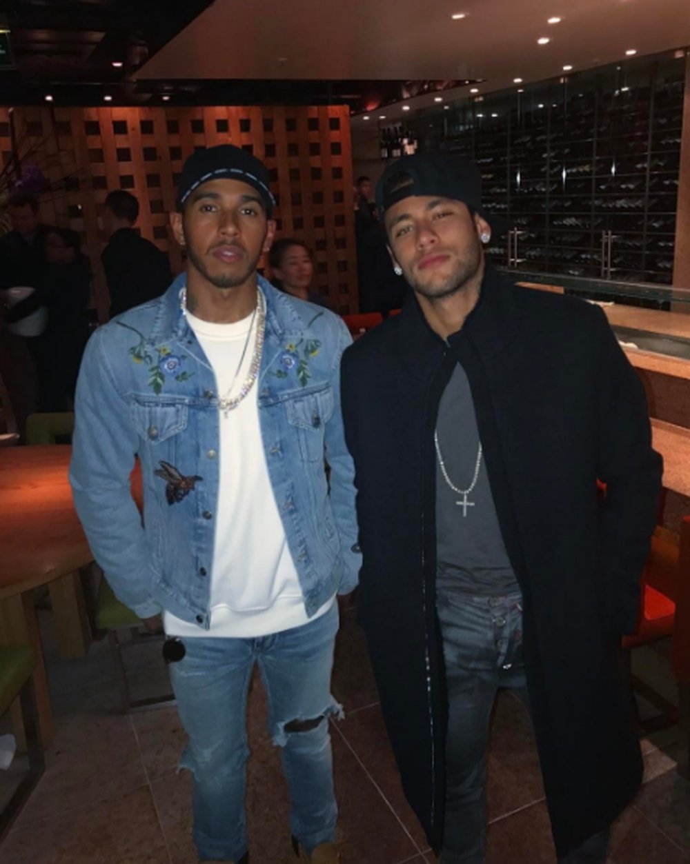 Neymar and Lewis Hamilton posing together. Neymarjr