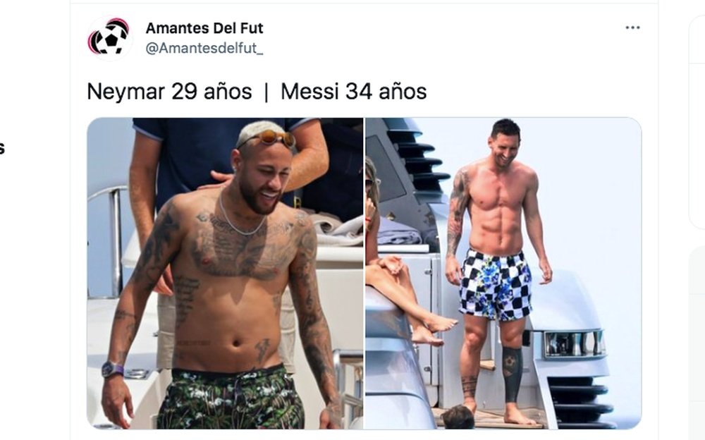 Neymar, desmejorado en sus vacaciones. Captura/Twitter/Amantesdelfut_