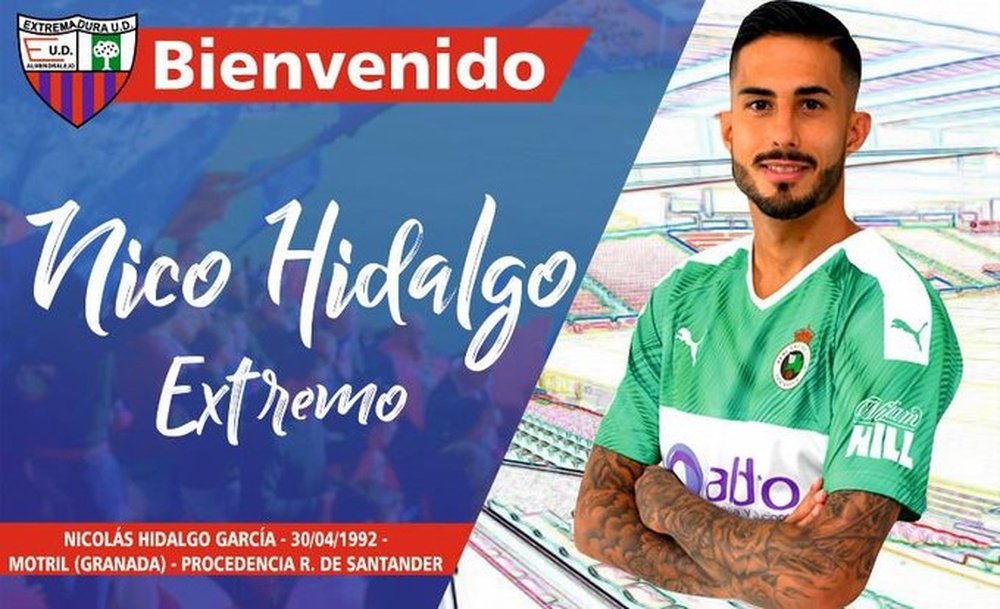 Nico Hidalgo, nuevo jugador del Extremadura. Twitter/EXT_UD