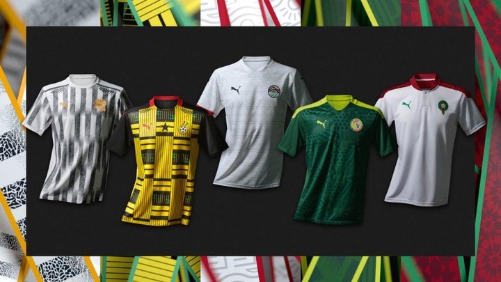 As novas camisas de Egito, Gana, Senegal, Costa do Marfim e Marrocos