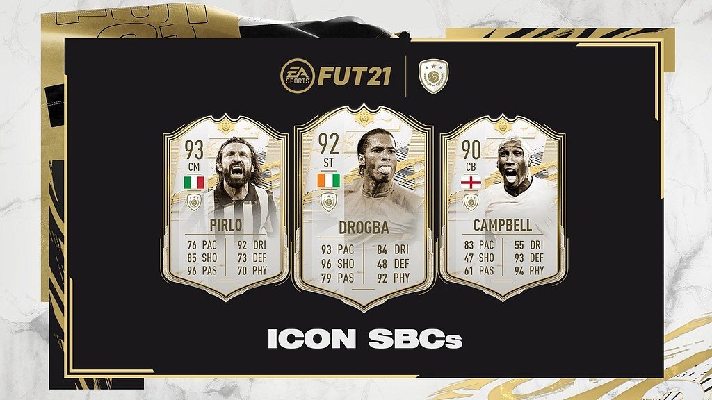 Andrea Pirlo, Didier Drogba y Sol Campbell, nuevos iconos disponibles en SBC. Twitter/ EASPORTSFIFA