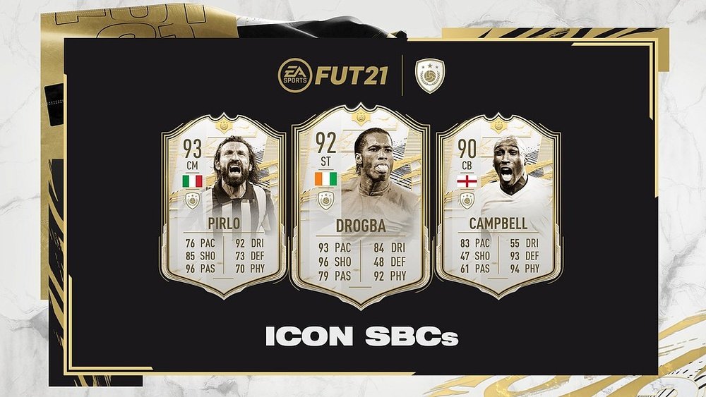Andrea Pirlo, Didier Drogba y Sol Campbell, nuevos iconos disponibles en SBC. Twitter/ EASPORTSFIFA