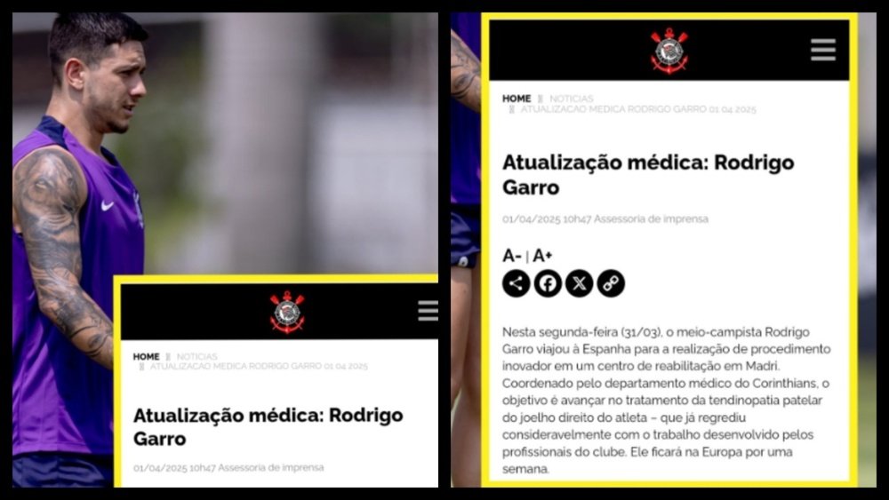 O argentino Rodrigo Garro (Corinthians) fará tratamento no joelho em Madri. Captura@Vessoni
