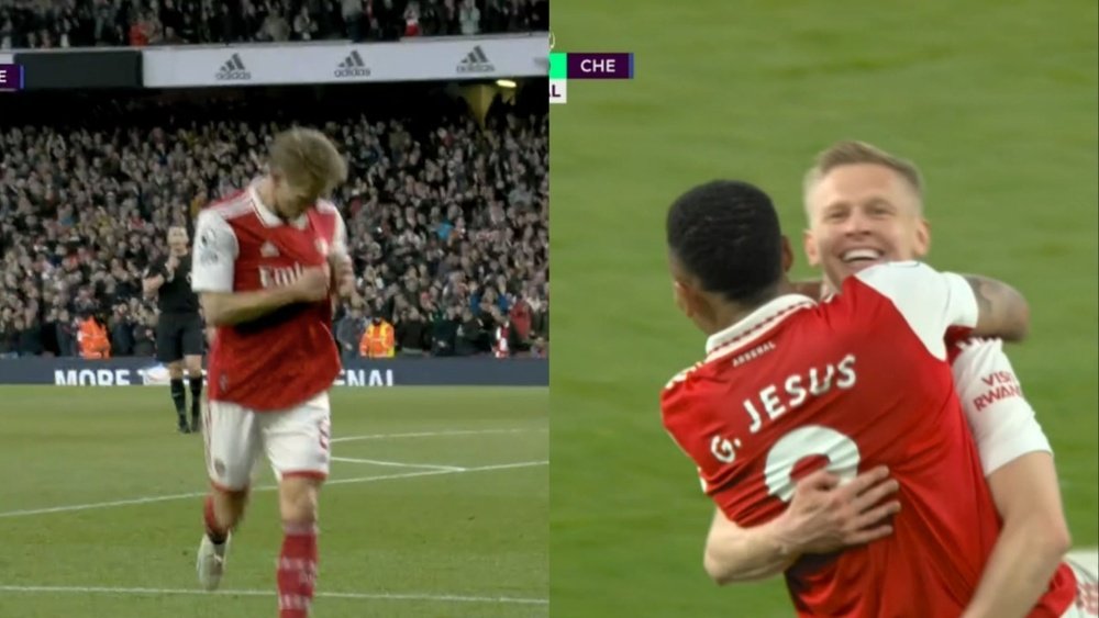 Odegaard and Gabriel Jesus struck for Arsenal in the first half. Screenshots/DAZN
