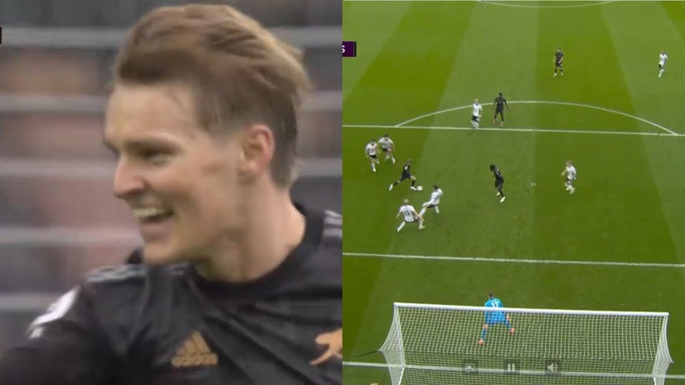 Odegaard scores for the Gunners. Screenshot/DAZN
