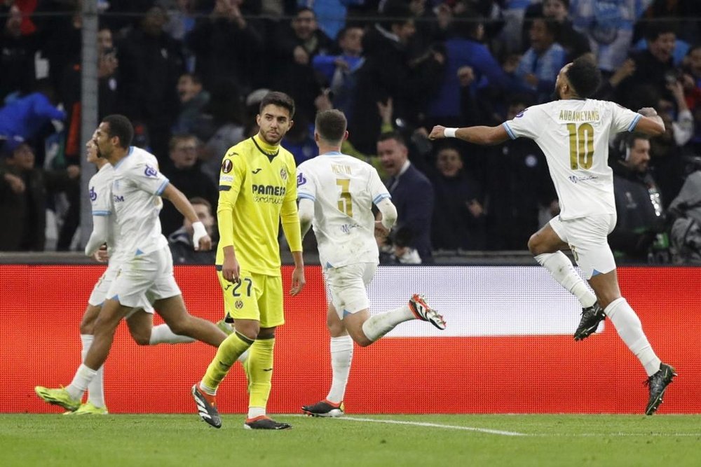 Los jugadores del Olympique de Marsella celebran el segundo gol ante el Villarreal.- EFE
