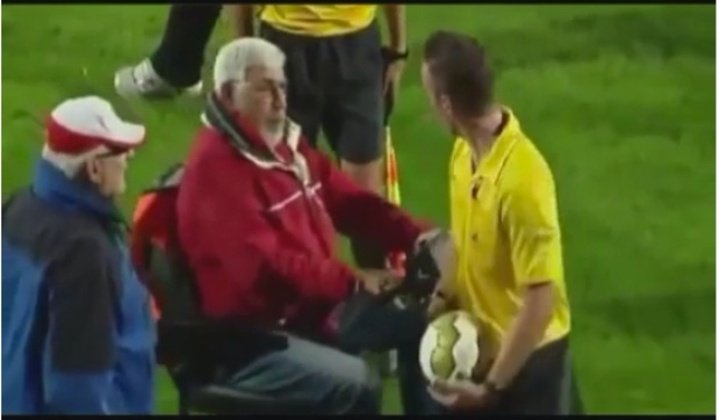 One disabled fan tried to run over referee