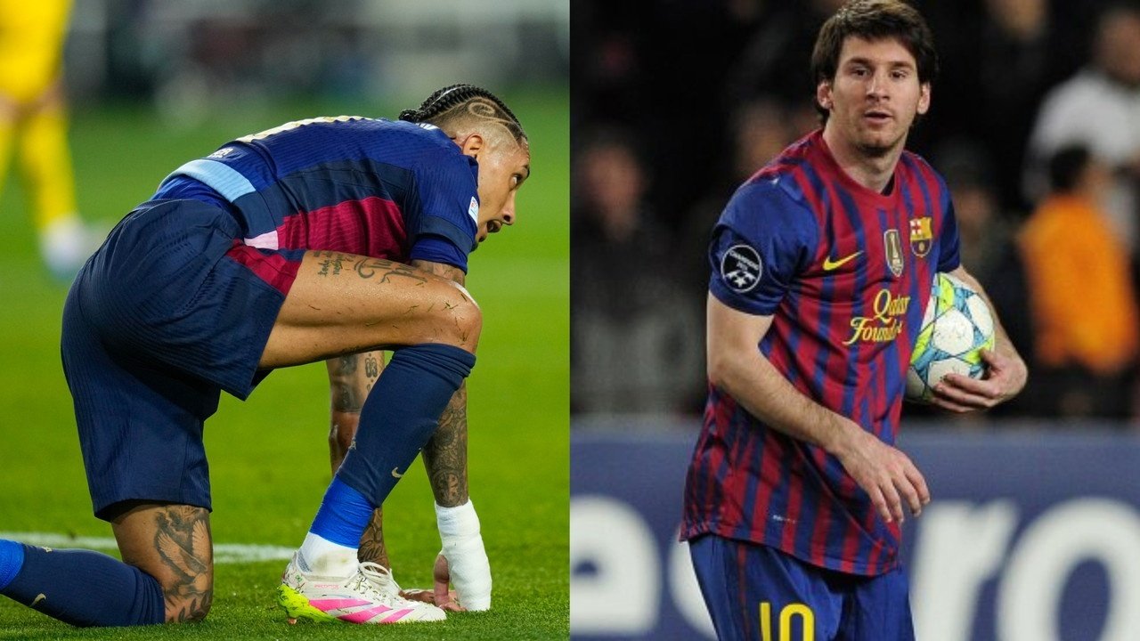 Raphinha iguala un récord de Messi en Champions. EFE