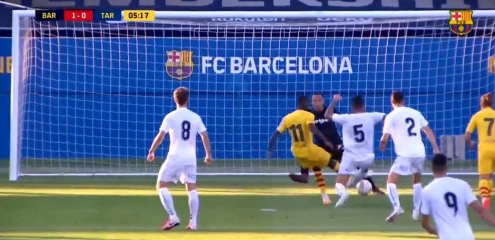 Dembélé marca o primeiro gol do Barcelona na temporada 2020-21. Captura/FCBarcelona