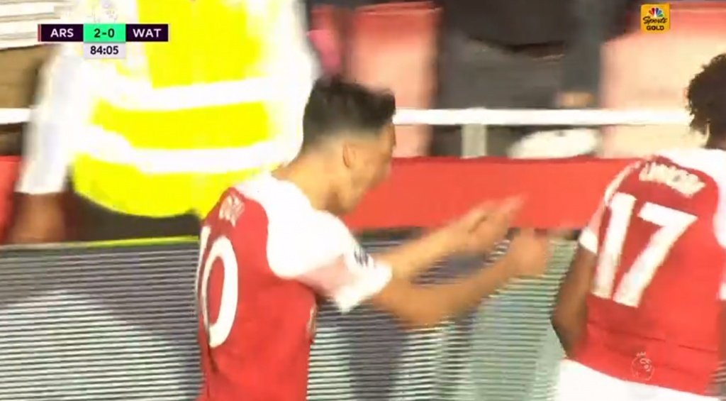 Ozil scored Arsenal's second of the game. Screenshot/NBC