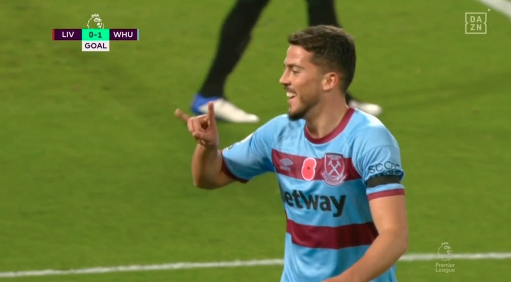 Fornals put West Ham in front. Screenshot/DAZN