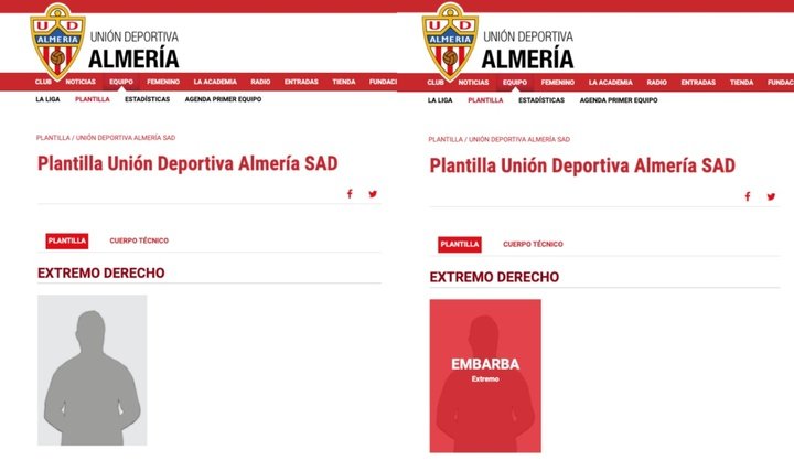 Embarba, 'pseudoficial' en el Almería: su nombre ya aparece en la página web