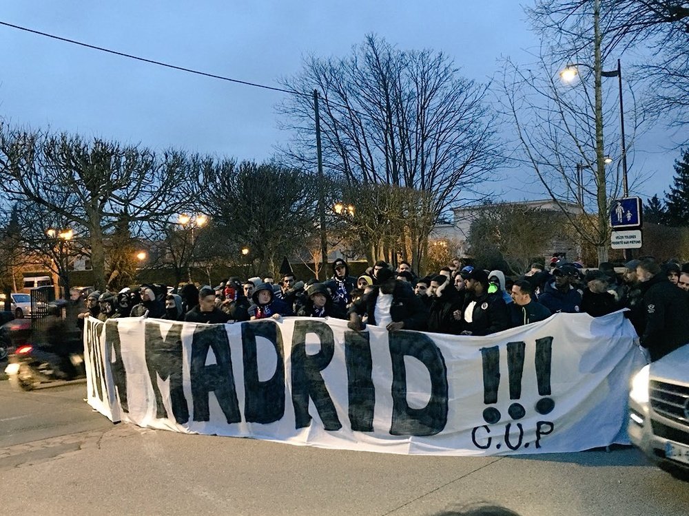 The CUP turned up outside PSG's team hotel armed with an anti-Madrid banner. Twitter