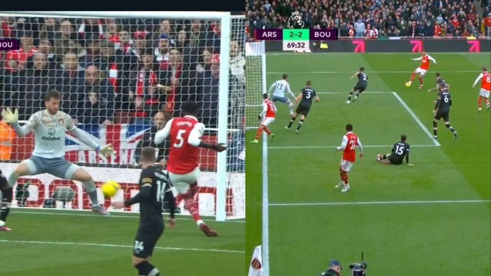 White scored the equaliser for Arsenal. Screenshots/DAZN