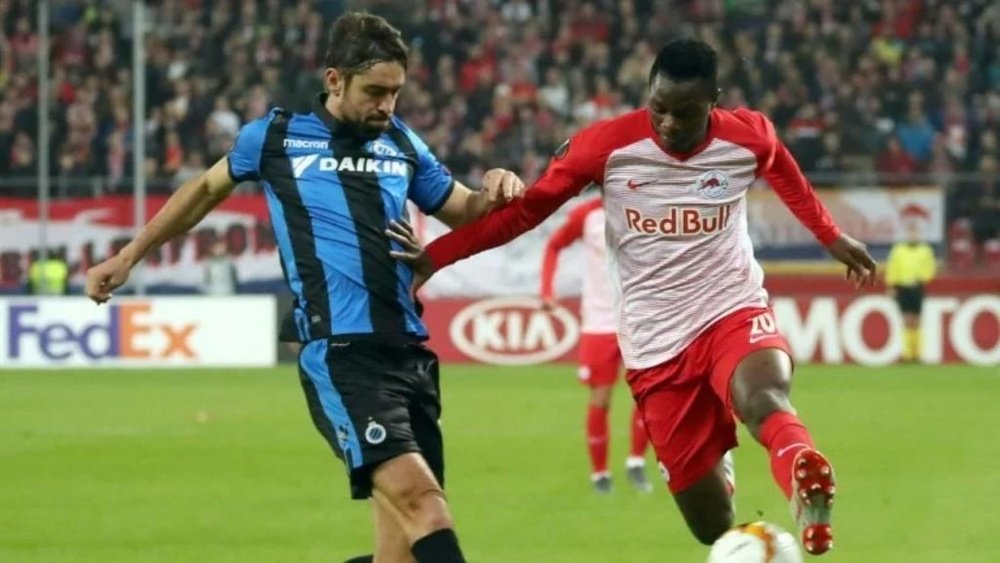Patson Daka dans un match avec Salzburg. AFP