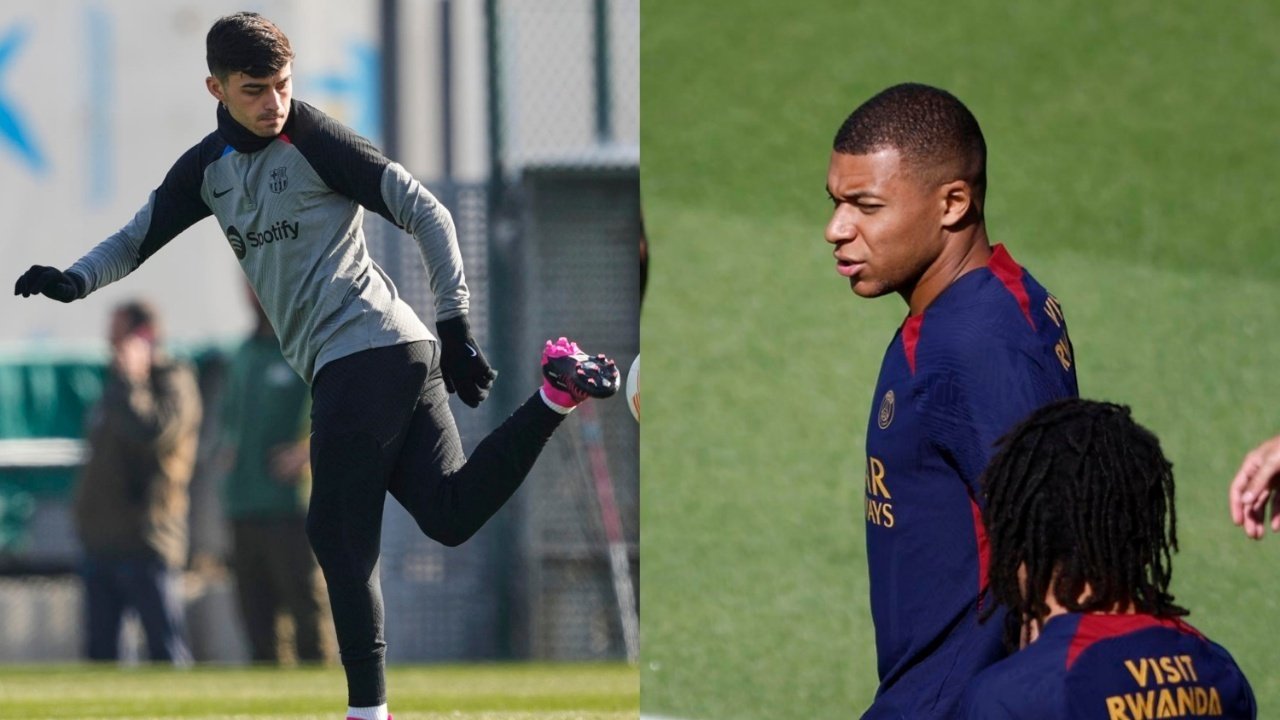 Pedri (L) talked about Mbappe's transfer to Madrid. EFE