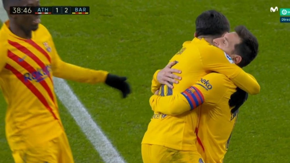 Messi made it 1-2 after another error from Unai. Screenshot/MovistarLaLiga