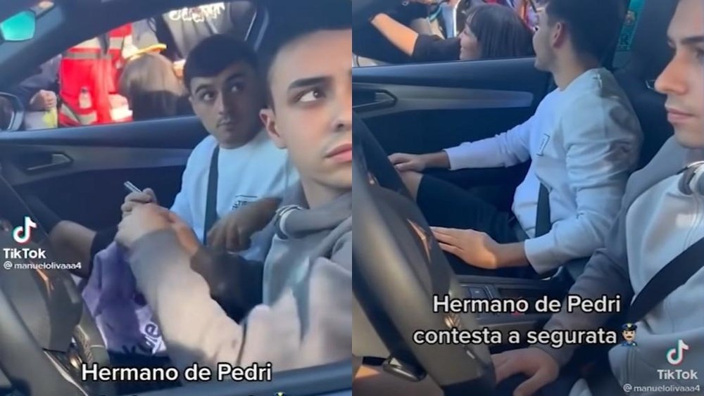 El hermano de Pedri pidió al agente de seguridad más tranquilidad. Capturas/TikTok/manuelolivaaa4