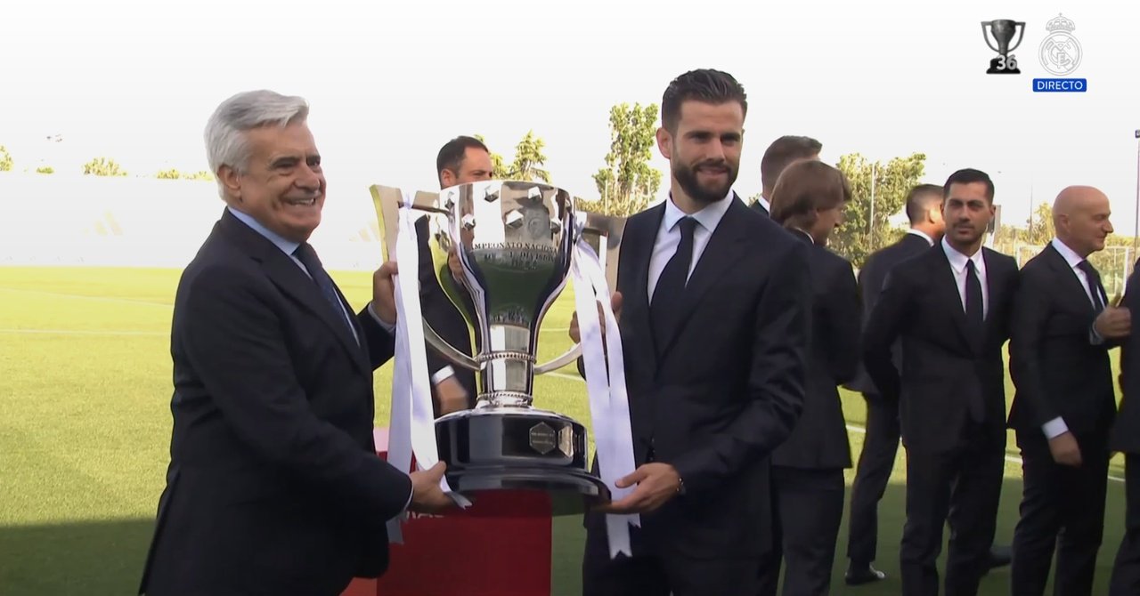 Real Madrid have already begun their La Liga title celebrations. Screenshot/RealMadrid TV