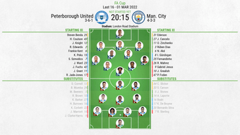 Peterborough v Man City, FA Cup 2021/22, last 16 , 1/3/2022, line-ups. BeSoccer