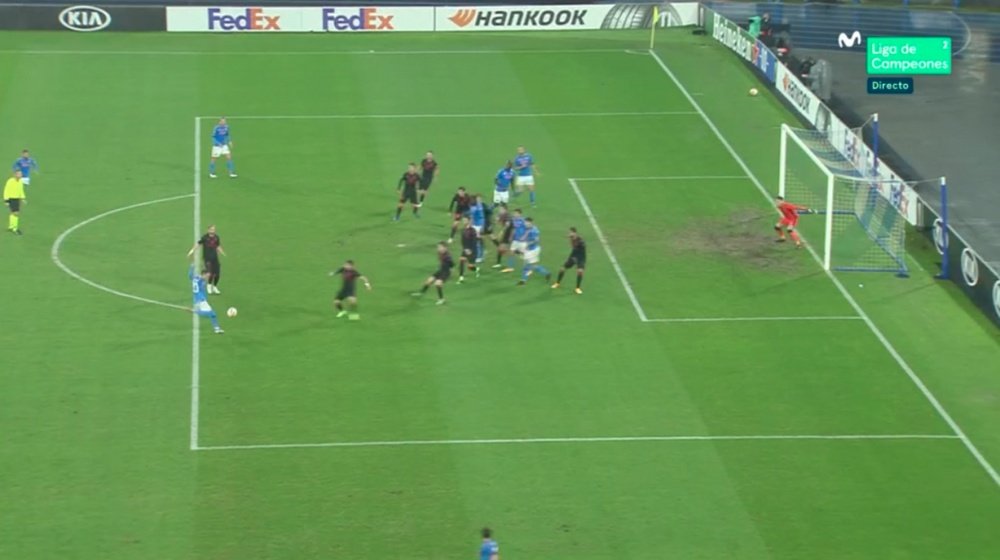 Zielinksi put Napoli ahead against Real Sociedad. Screenshot/MovistarLigadeCampeones