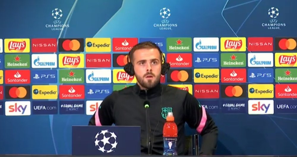 Pjanic spoke at the prematch for Barca v Juventus. Screenshot/BarcaTV