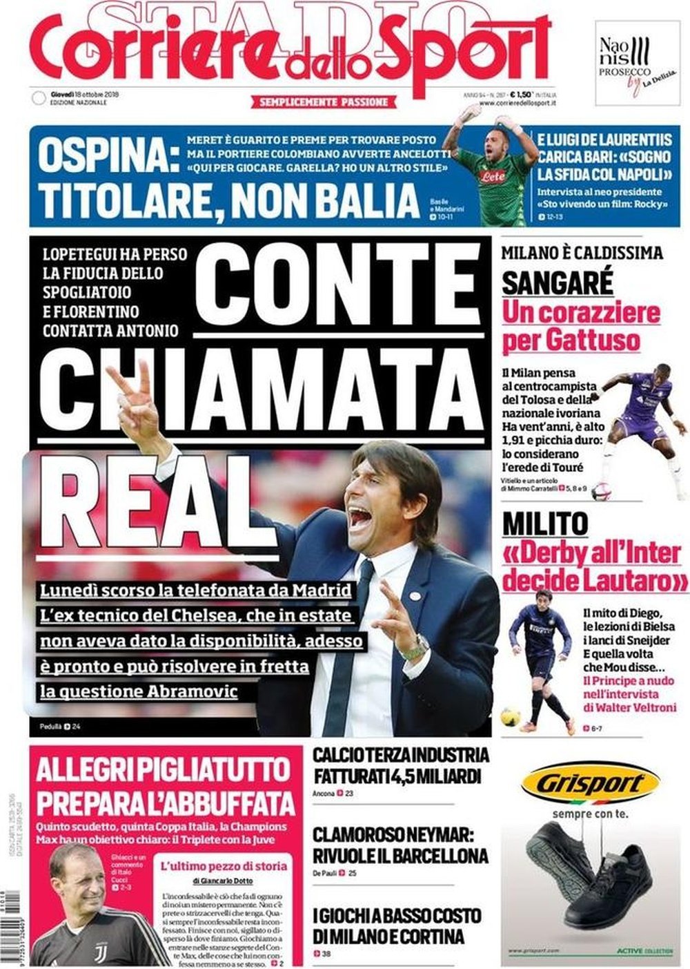 En Italia hablan de Conte para el banquillo del Real Madrid. Corriere dello Sport