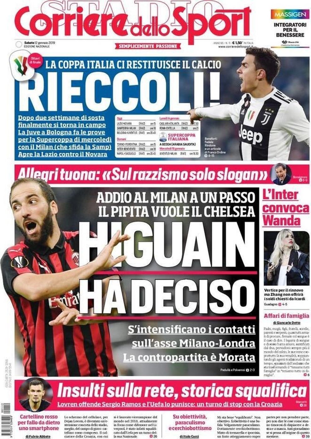 Colocan a Higuaín en el Chelsea y a Morata en el Milan. CorrieredelloSport