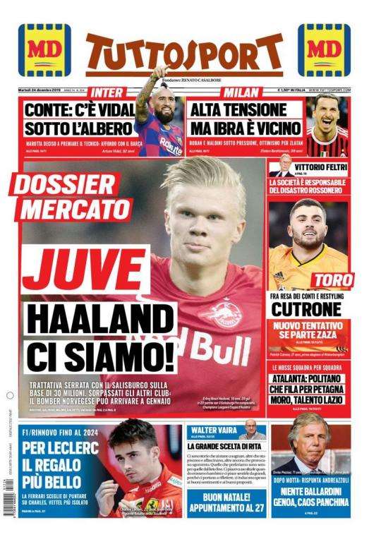 'Tuttosport': la Juventus, a punto de cerrar el fichaje de Haaland