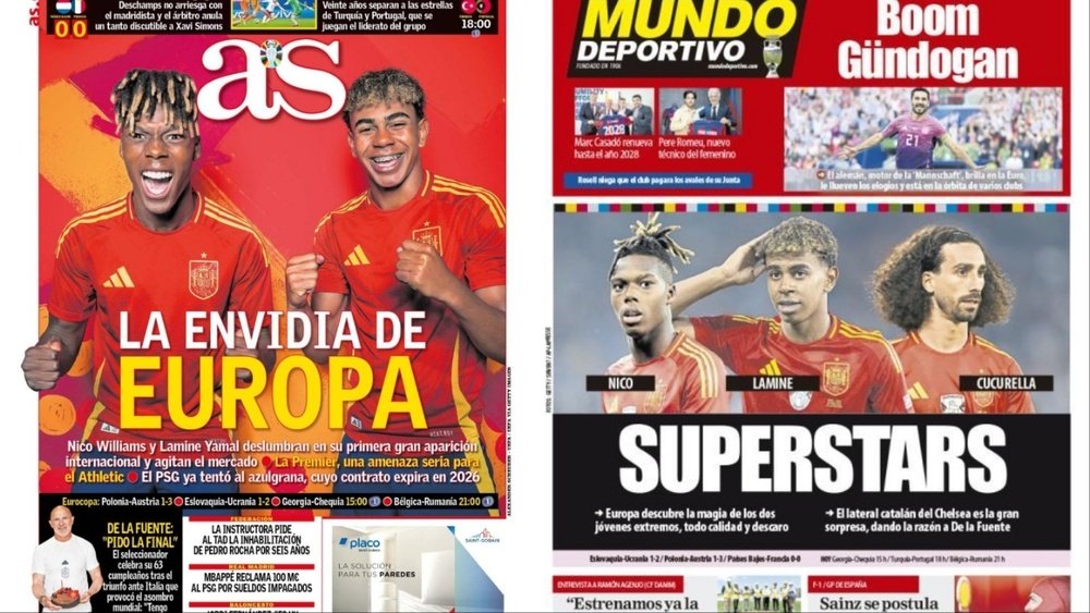 Portadas de la prensa deportiva a 22-06-24. AS/Mundo Deportivo