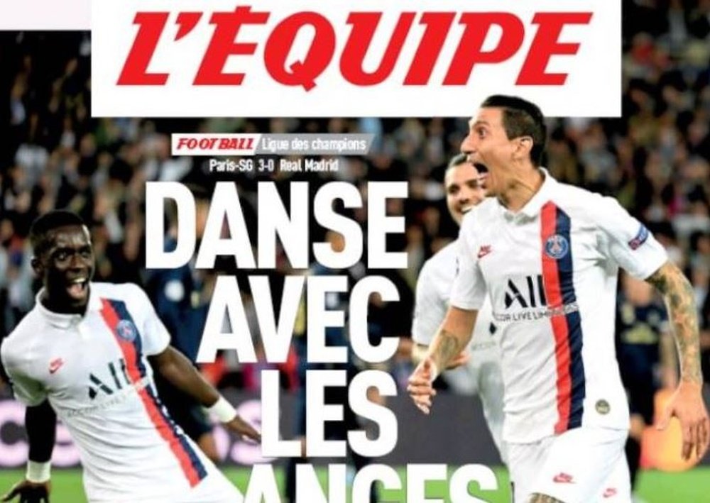 L'Equipe destacó a Di María en su portada. L'Équipe