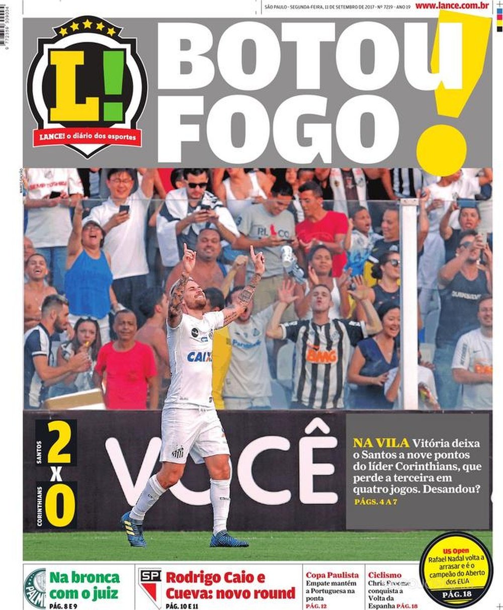 A capa do Lance! - São Paulo de 11 de setembro de 2017. Lance