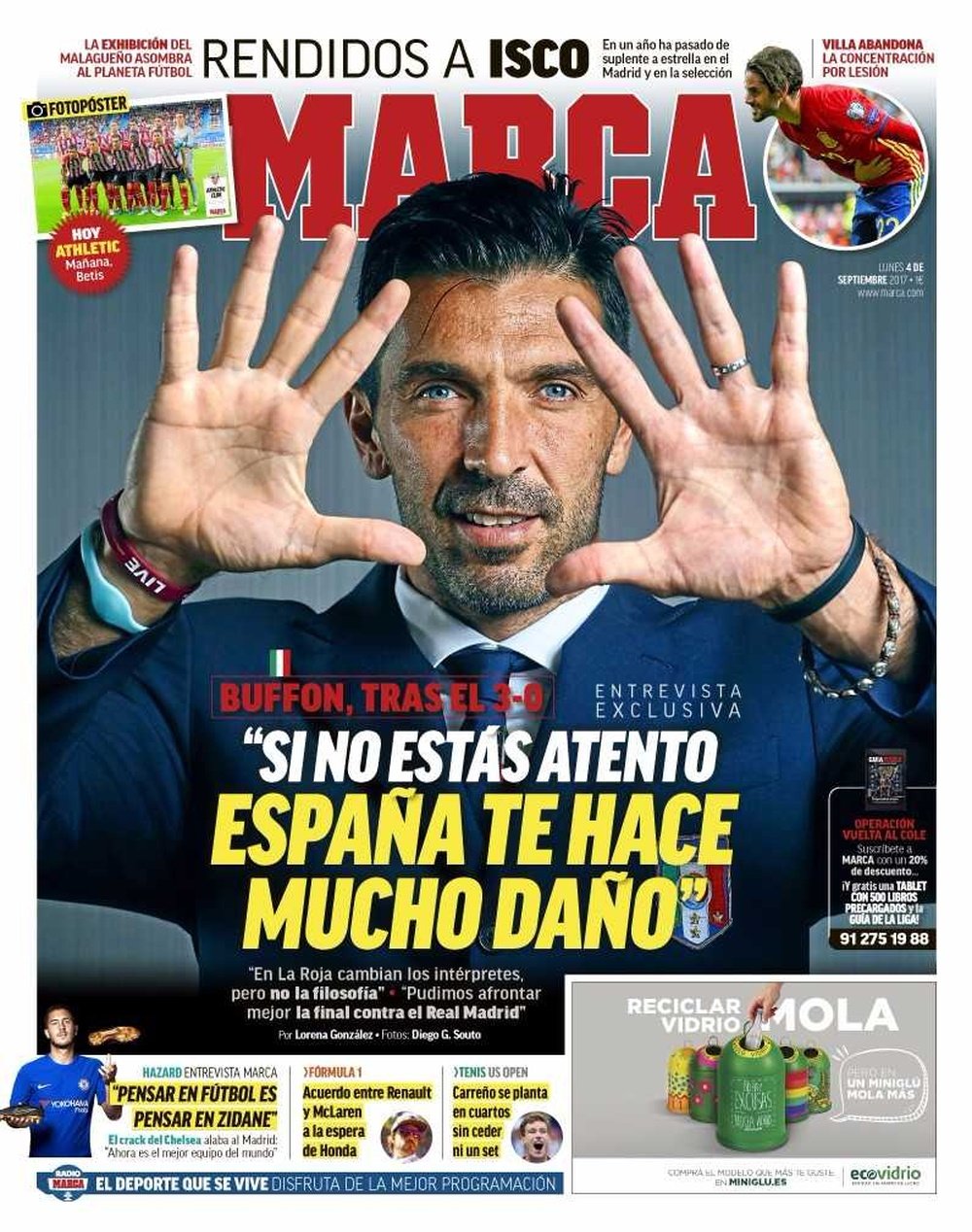 La Une du quotidien sportif espagnol 'Marca', du 4-09-17. Marca