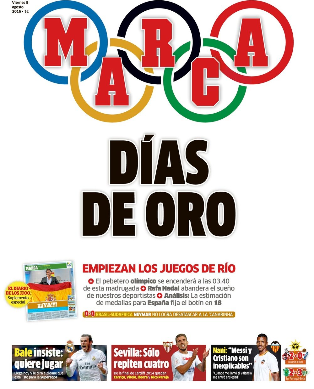 La couverture de MARCA du 05-08-16. MARCA